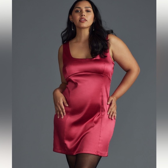 Anthropologie Maeve Square-Neck Satin Mini Dress - Picture 2 of 5